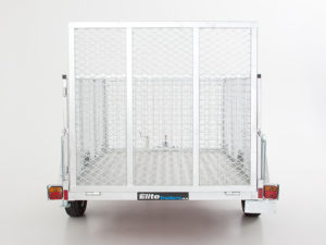 Back View of Aluminum Ride on trailer with Elite Logo Plate